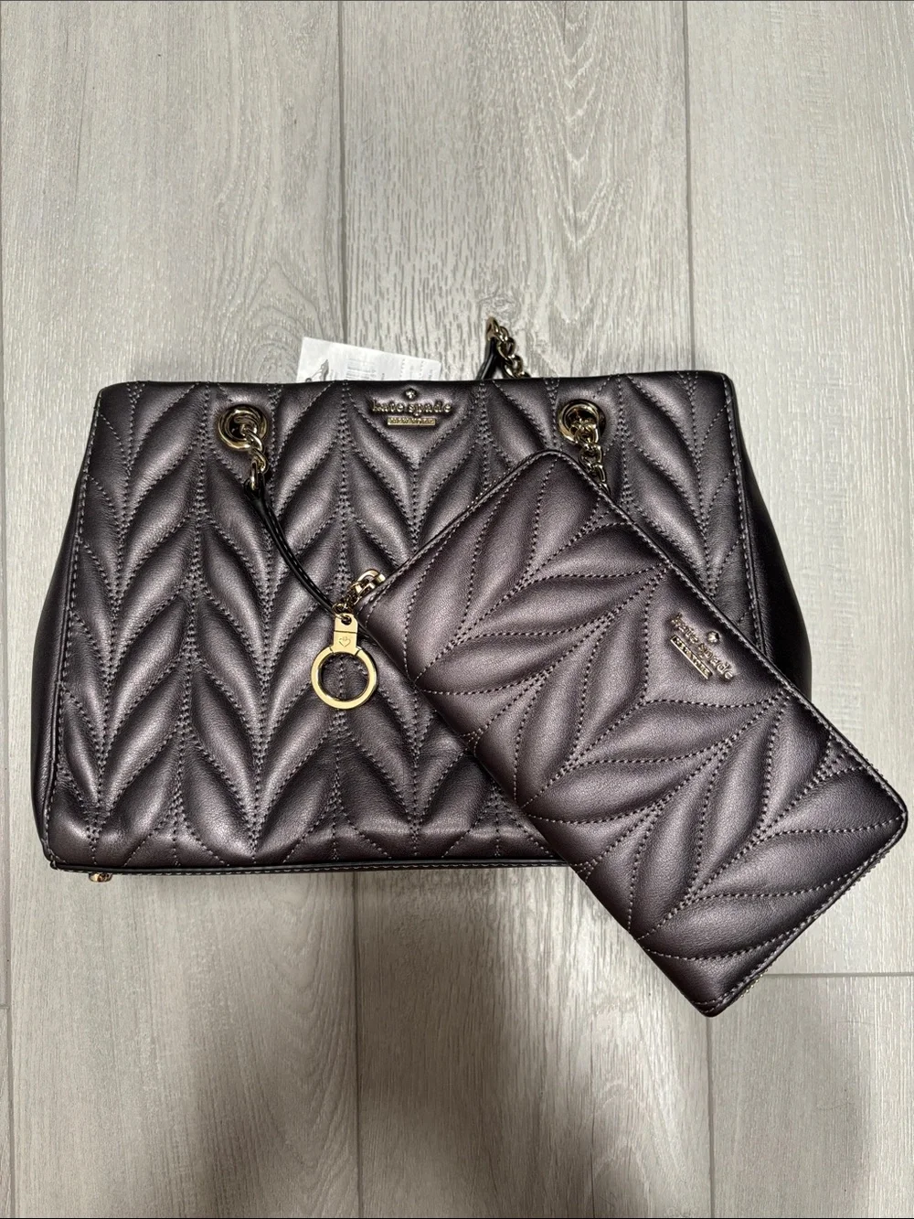 NWT kate spade briar lane Quilted Shoulder Bag and Zip Wallet in gunmetal